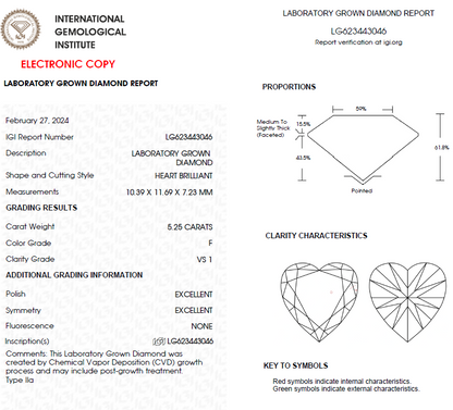 5 CT Heart Cut Lab Grown Diamond For Engagement Ring