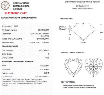 6 CT Heart Cut Lab Grown Diamond For Engagement Ring