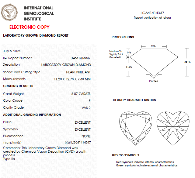 6 CT Heart Shape Lab Grown Diamond For Engagement Ring