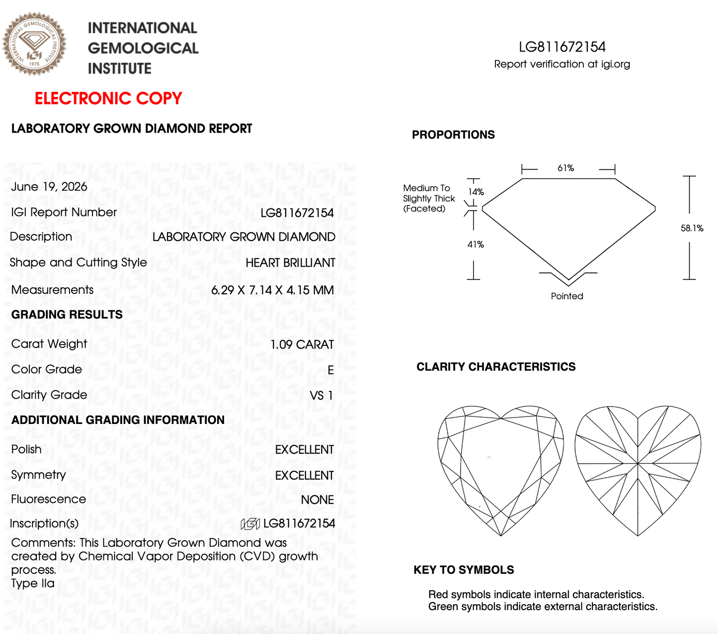 1 CT Heart Cut Lab Grown Diamond For Engagement Ring