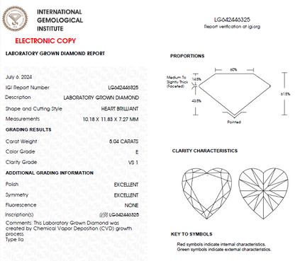 5 CT Heart Shape Lab Grown Diamond For Engagement Ring