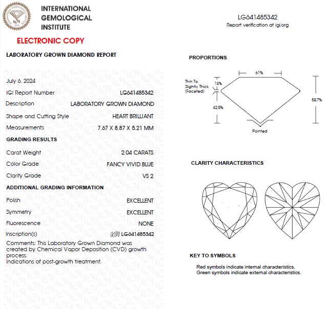 2 CT Heart Vivid Blue Lab Grown Diamond For Engagement Ring