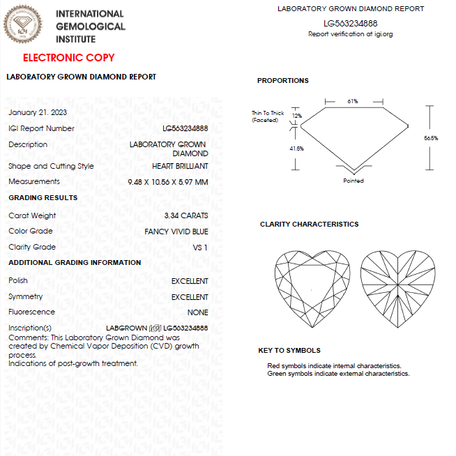 3 CT Heart Shape Vivid Blue Lab Grown Diamond For Engagement Ring