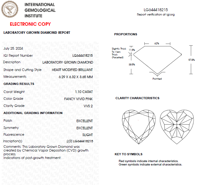 1 CT Heart Cut Vivid Pink Lab Grown Diamond For Engagement  Ring