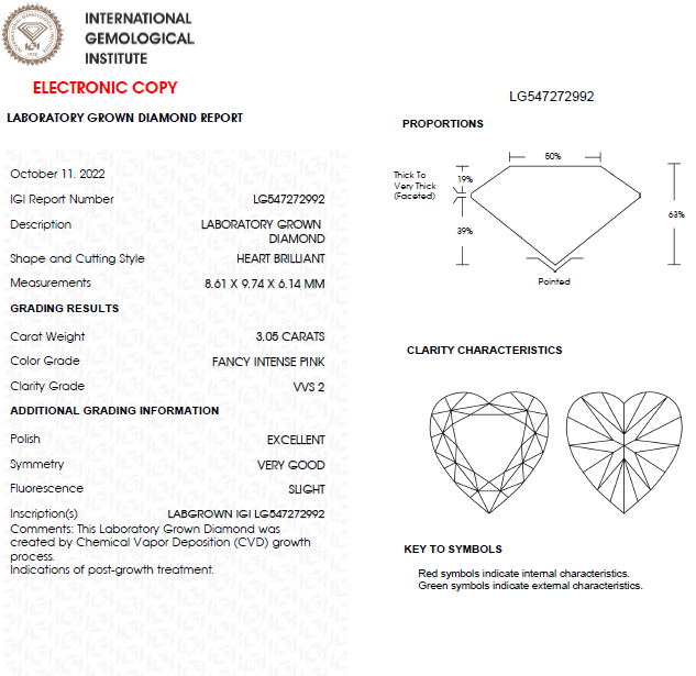 3 CT Heart Shape Intense Pink Lab Grown Diamond For Engagement  Ring