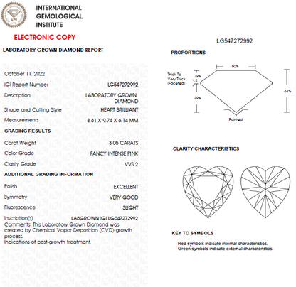 3 CT Heart Shape Intense Pink Lab Grown Diamond For Engagement  Ring