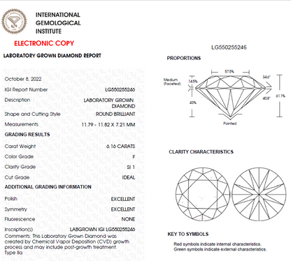 6 CT Round Lab Grown Diamond For Engagement Ring