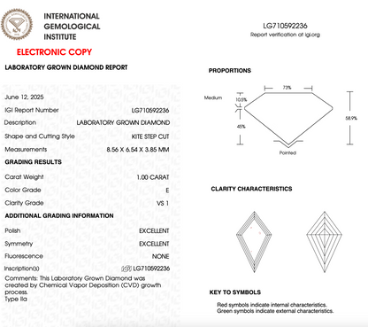 1 CT Kite Cut Lab Grown Diamond For Engagement Ring