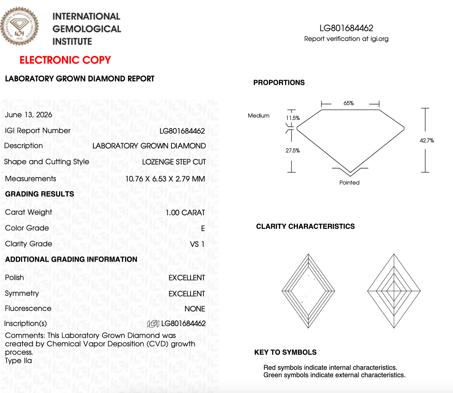 1 CT Lozenge Cut Lab Grown Diamond For Engagement Ring