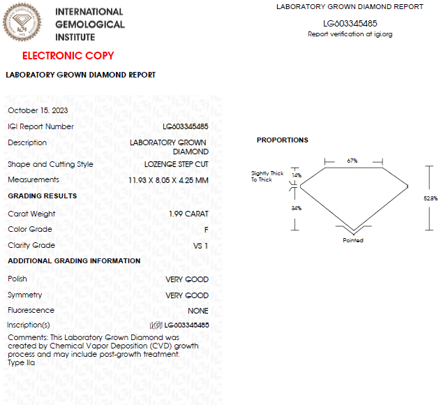 1 CT Lozenge Step Cut Lab Grown Diamond For Engagement Ring