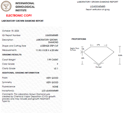 1 CT Lozenge Step Cut Lab Grown Diamond For Engagement Ring