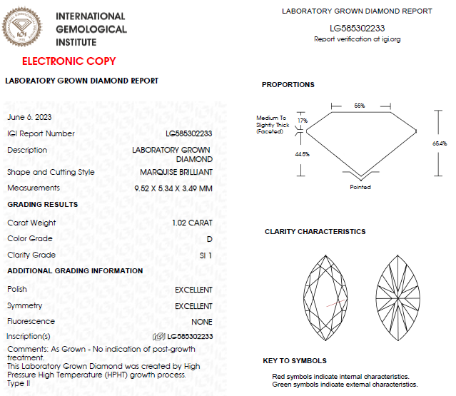 1 CT Marquise Lab Grown Diamond For Engagement Ring