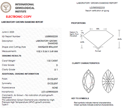 1 CT Marquise Lab Grown Diamond For Engagement Ring