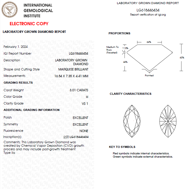 3 CT Marquise Lab Grown Diamond For Engagement Ring