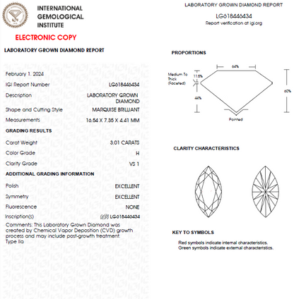 3 CT Marquise Lab Grown Diamond For Engagement Ring