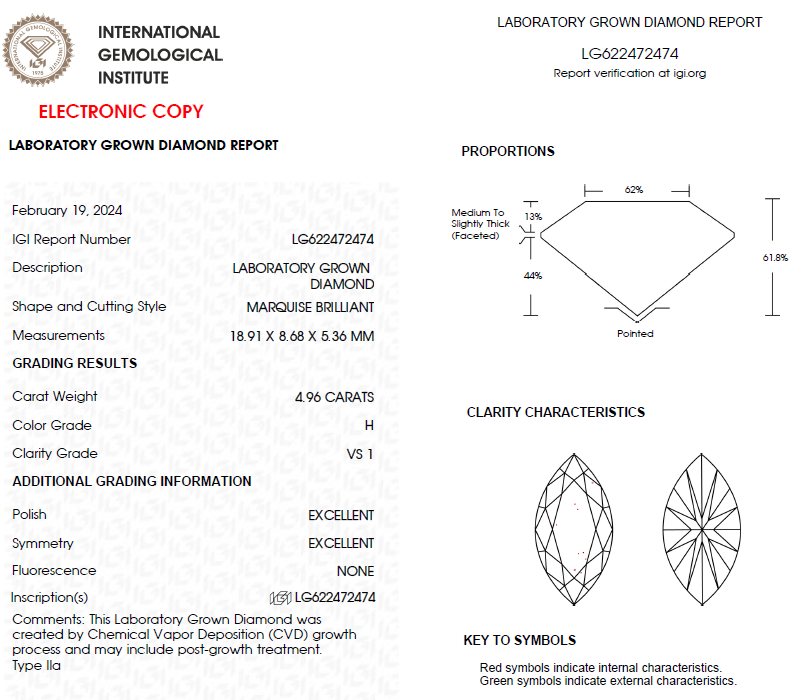 4.50 CT Marquise Lab Grown Diamond For Engagement Ring