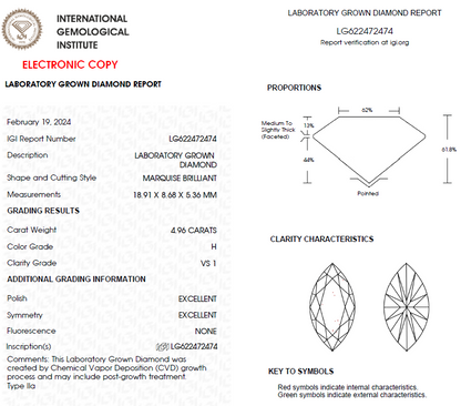 4.50 CT Marquise Lab Grown Diamond For Engagement Ring