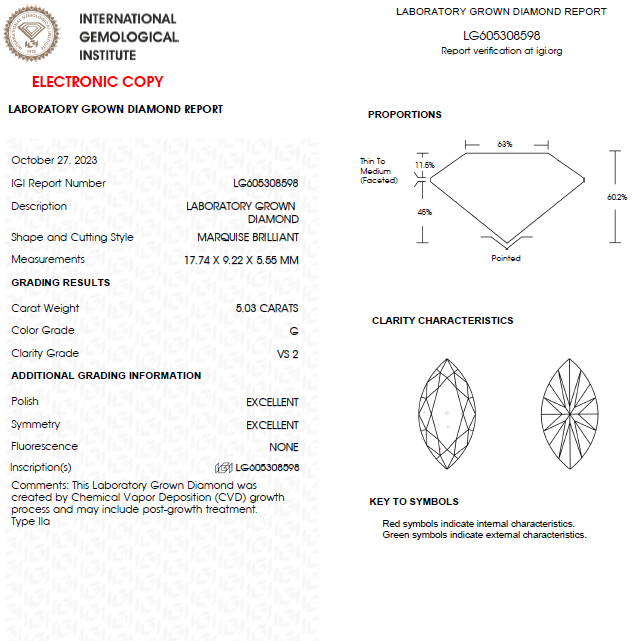 5 CT Marquise Lab Grown Diamond For Solitaire Engagement Ring