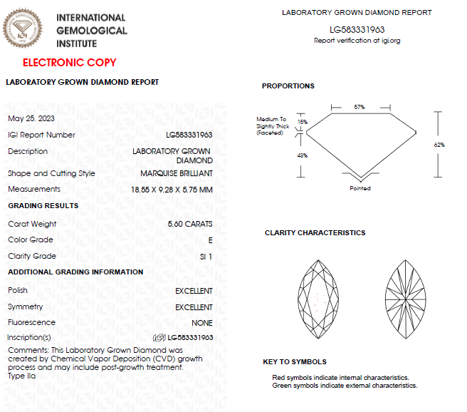 5.50 CT Marquise Lab Grown Diamond For Engagement Ring