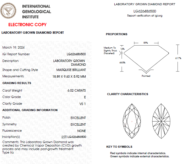 6 CT Marquise Lab Grown Diamond For Engagement Ring