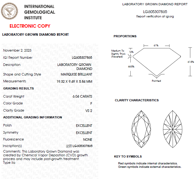 6 CT Marquise Lab Grown Diamond For Solitaire Engagement Ring