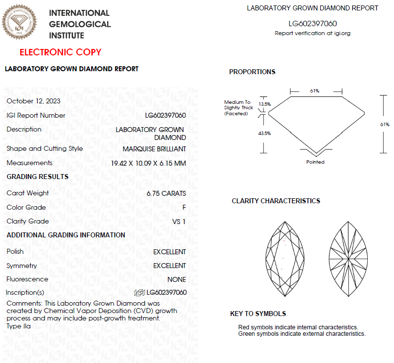 6.50 CT Marquise Lab Grown Diamond For Engagement Ring