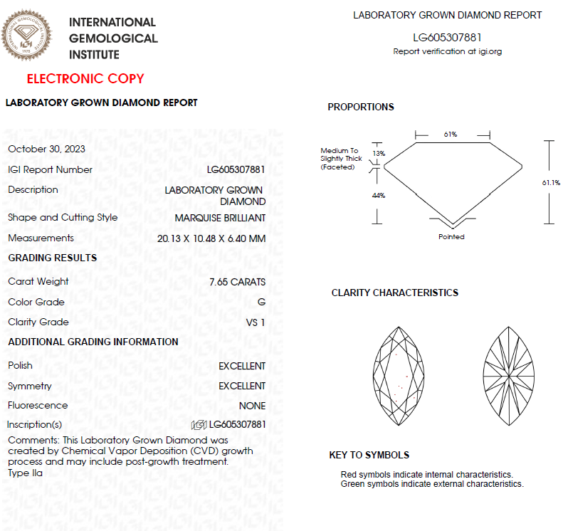 7.50 CT Marquise Lab Grown Diamond For Engagement Ring