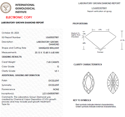 7.50 CT Marquise Lab Grown Diamond For Engagement Ring