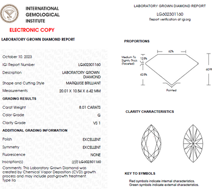 8 CT Marquise Lab Grown Diamond For Engagement Ring