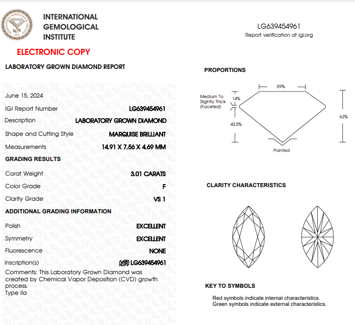 3 CT Marquise Lab Grown Diamond For Engagement Ring