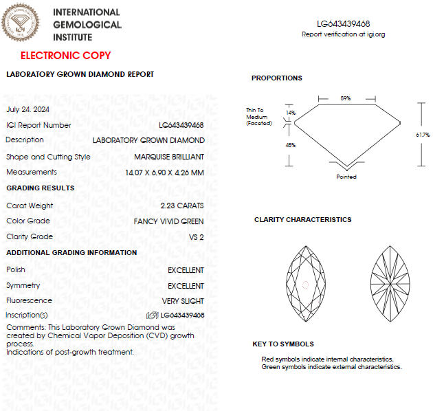 2 CT Marquise Vivid Green Lab Grown Diamond For Engagement Ring