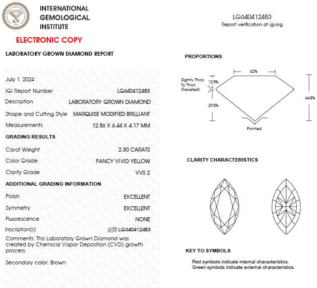 2 CT Marquise Yellow Lab Grown Diamond For Engagement Ring