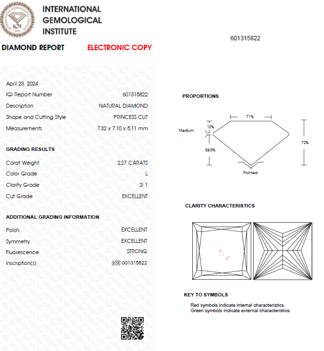 Certified 2 Carat Princess Cut Natural Diamond For Engagement Ring