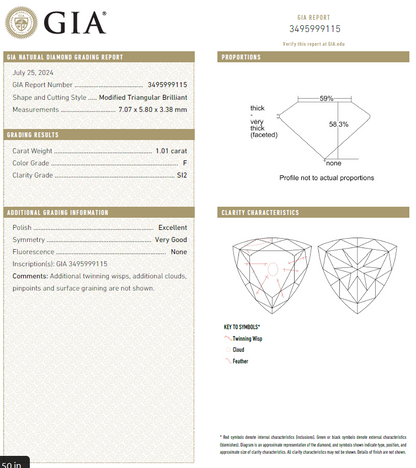 GIA 1 CT Trilliant Cut Natural Diamond For Engagement Ring