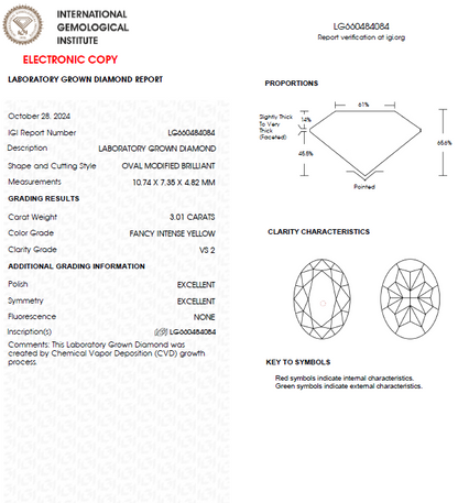 3 CT Oval Intense Yellow lab Grown diamond For Solitaire Engagement Ring