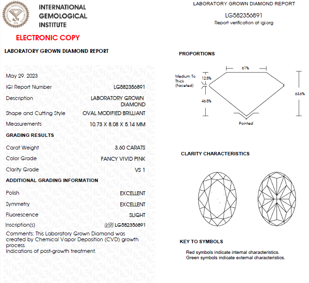 3.50 CT Oval Vivid Pink Lab Grown Diamond For Engagement Ring