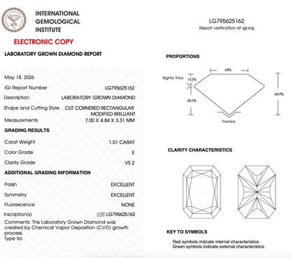 1 CT Radiant Cut Lab Grown Diamond For Engagement Ring