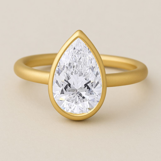 Bezel 3 CT Pear Lab Grown Diamond Engagement Ring