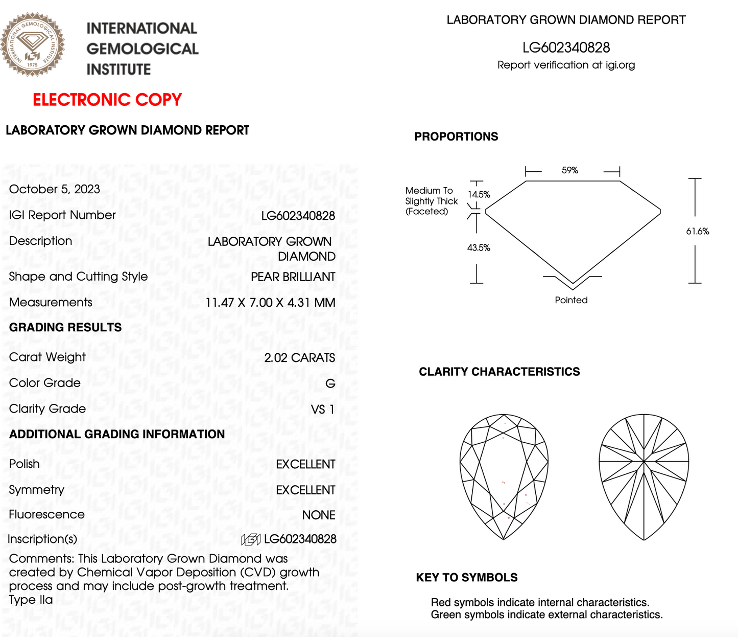 2 CT Pear Lab Grown Diamond For Engagement Ring