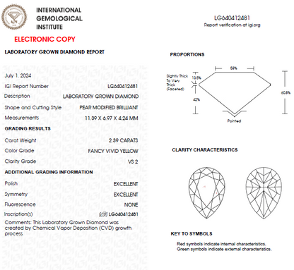2 CT Pear Vivid Yellow Lab Grown Diamond For Halo Engagement Ring