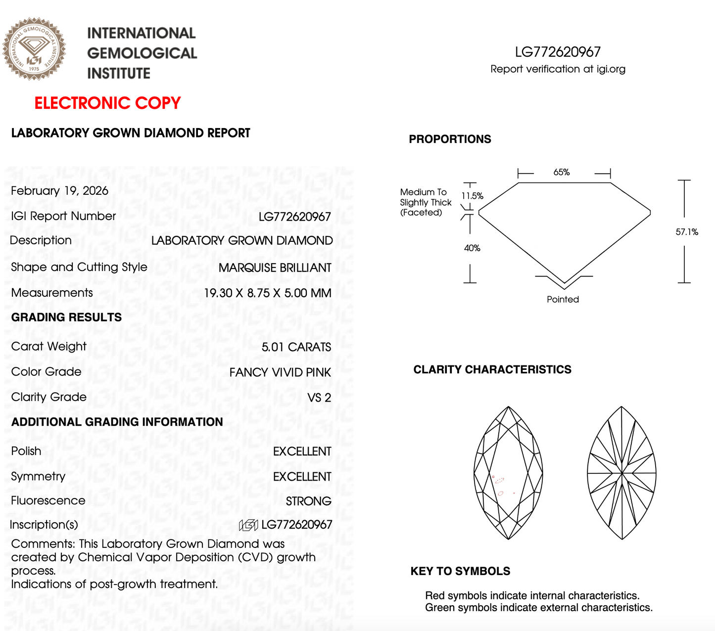 5 CT Pink Marquise Cut Lab Grown Diamond For Engagement Ring
