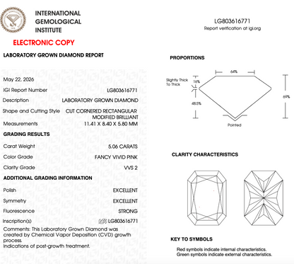 5 CT Pink Radiant Cut Lab Grown Diamond For Engagement Ring
