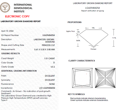 1 CT Princess Cut Lab Grown Diamond For Engagement Ring