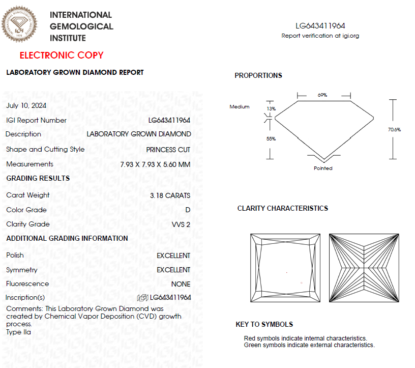 3 CT Princess Cut Lab Grown Diamond For Engagement Ring