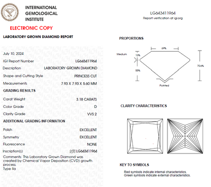 3 CT Princess Cut Lab Grown Diamond For Engagement Ring