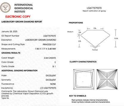 3 CT Princess Cut Lab Grown Diamond For Engagement Ring