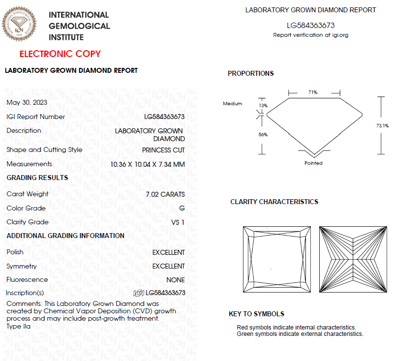 7 CT Princess Cut Lab Grown Diamond For Engagement Ring