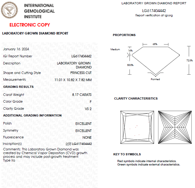 8 CT Princess Cut Lab Grown Diamond For Engagement Ring