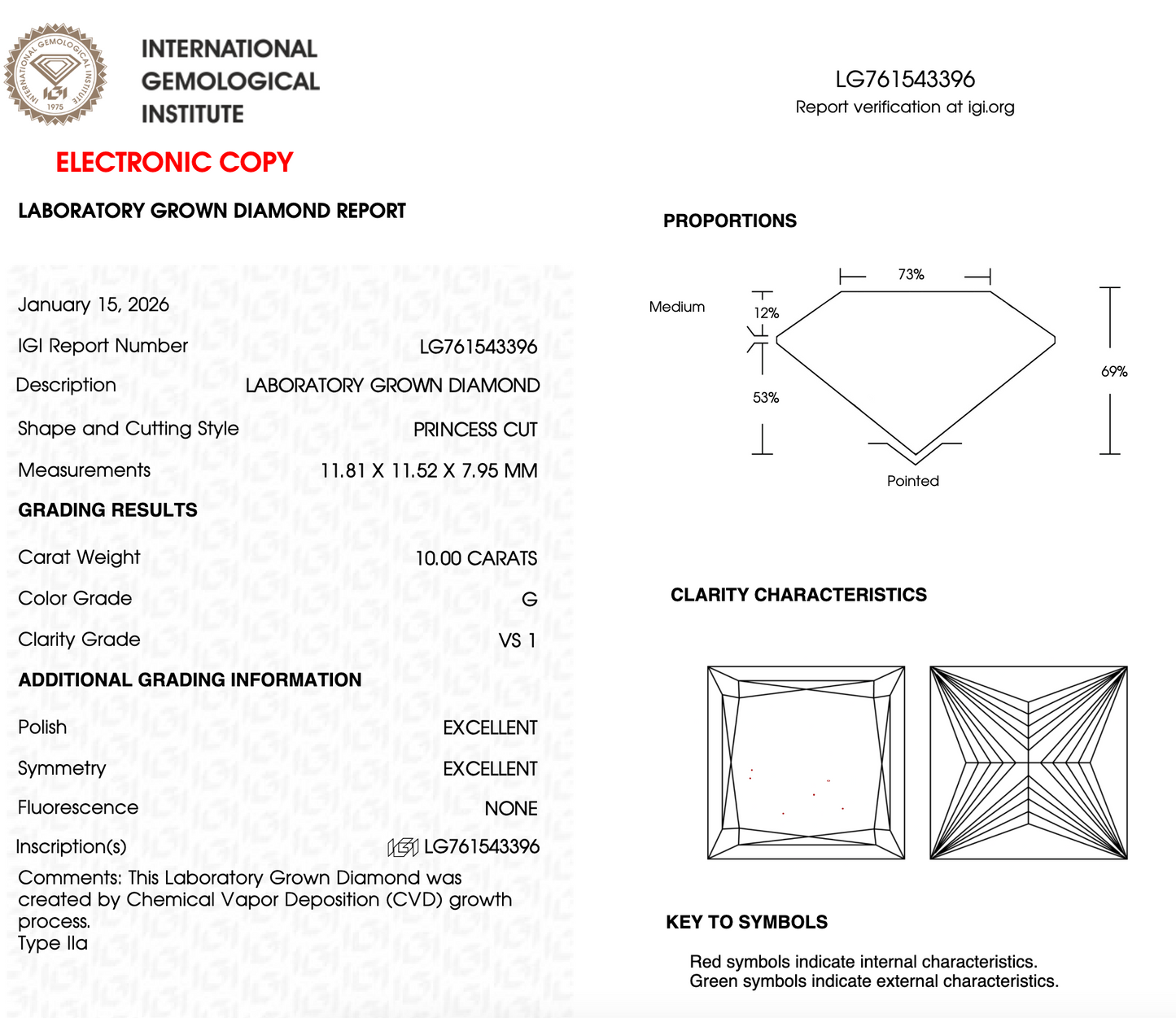 10 CT Princess Cut Lab Grown Diamond For Engagement Ring