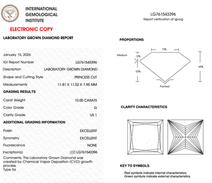 10 CT Princess Cut Lab Grown Diamond For Engagement Ring